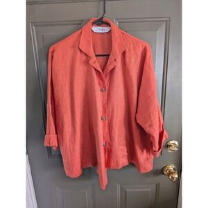 Itemz Chris Baumgartner 100% Linen Lagenlook Button Down Shirt Orange Large